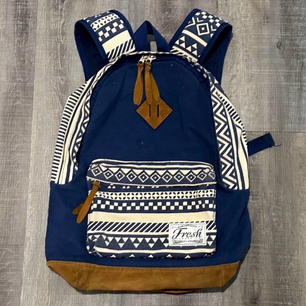 💞 Backpack Blue Geometric Patterned 2-Pocket Backpack with Suede Bottom